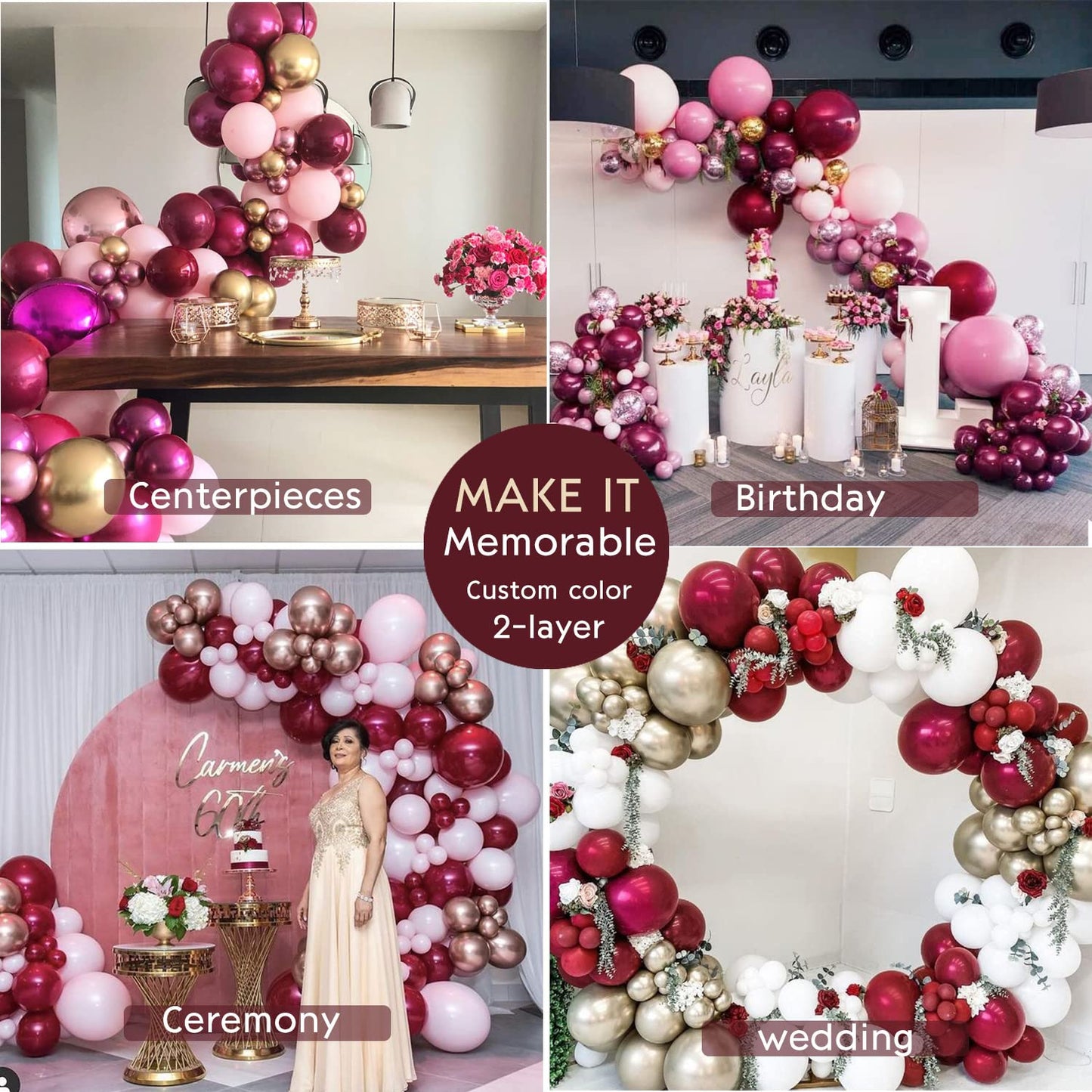 Kozee Burgundy Balloons different sizes 52 PACK Customized Double-Stuffed Metallic Maroon balloon 18+10+5 inch Garland arch kit For graduations class of 2025 decorations