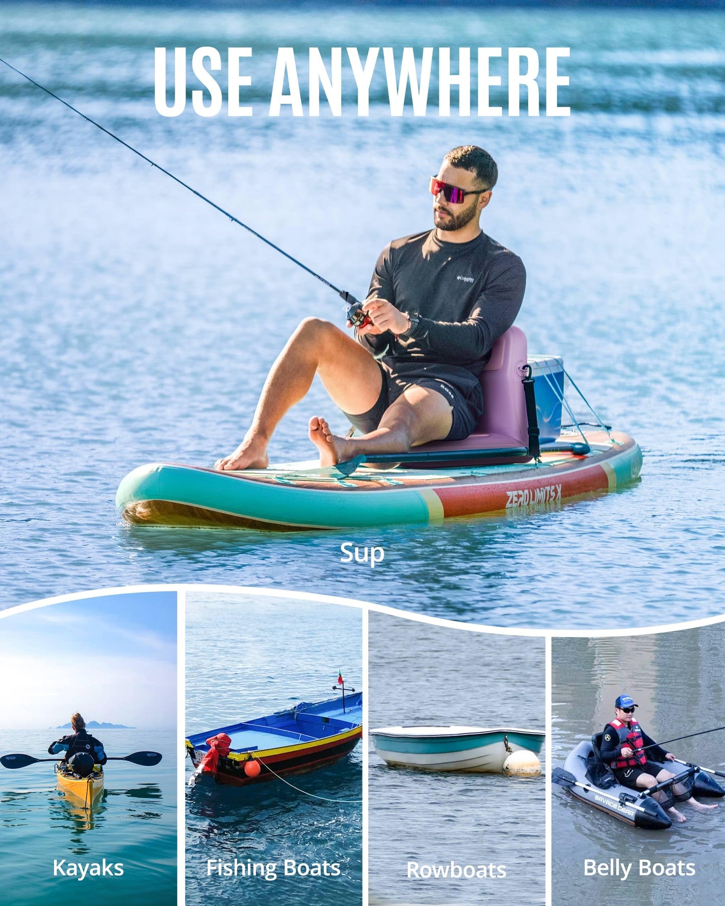ZLX Paddle Board Seat with Back Support, Portable Kayak Seat, Air Pump Included, Universal Inflatable Chair for Adults, Foldable Ergonomic Design, Easy Install for Outdoor Fishing/Kayaking/Camping