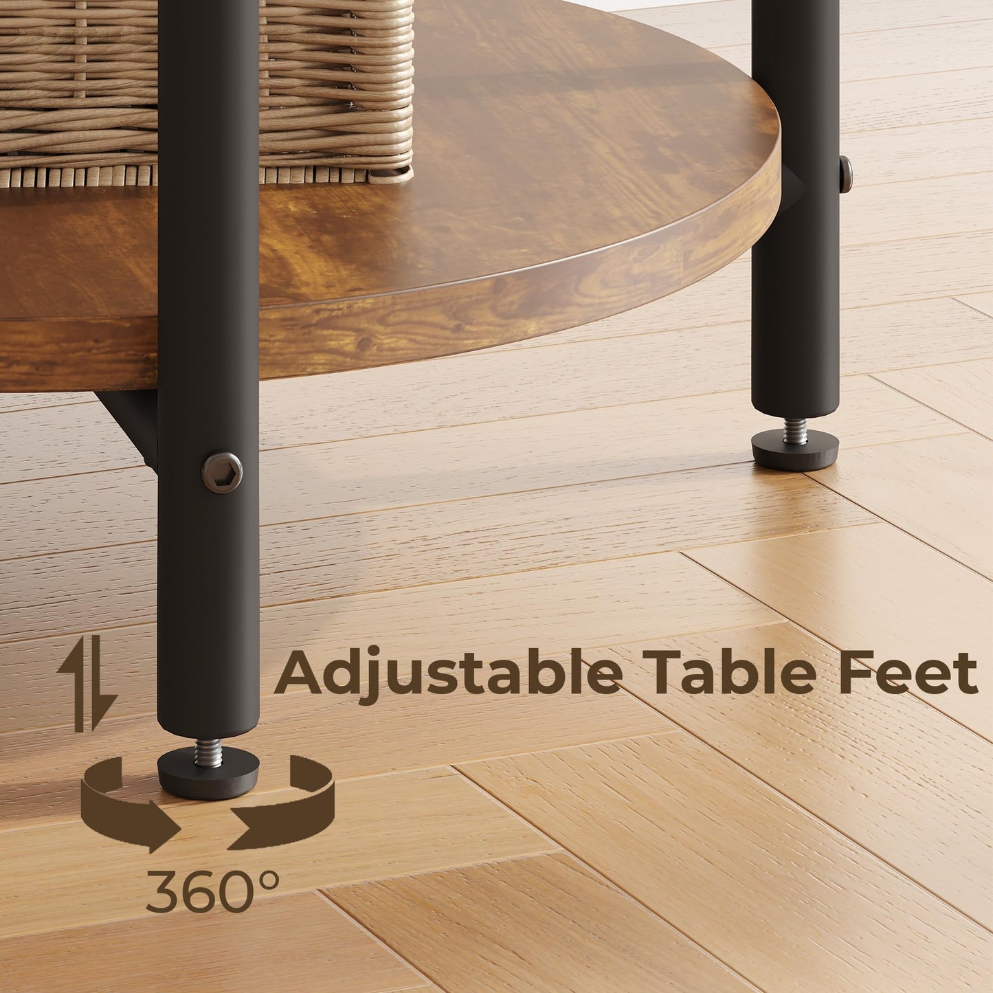 LIKIMIO Side Table with Charging Station, 2-Tier Round End Table with Lower Shelf, 15.8" W Modern Wooden Nightstand for Small Spaces, Living Room, Bedroom, Rustic Brown