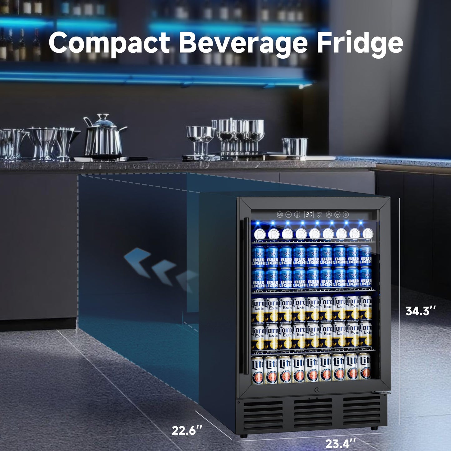 ICEVIVAL 24 Inch Beverage Refrigerator, 180 Cans Beverage Refrigerator with Glass Door, LED Light, Under Counter Refrigerator for Soda, Water, Wine, Drink Fridge for Home, Bar or Office