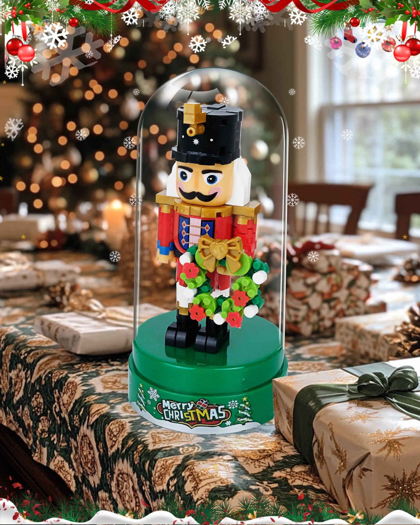 Anwenk Christmas Nutcracker Figure Building Set, Xmas Nut Cracker Soldier with Wrench,Collectible Christmas Home Decor, Nutcracker Gift with Cover and Base (172 PCS)