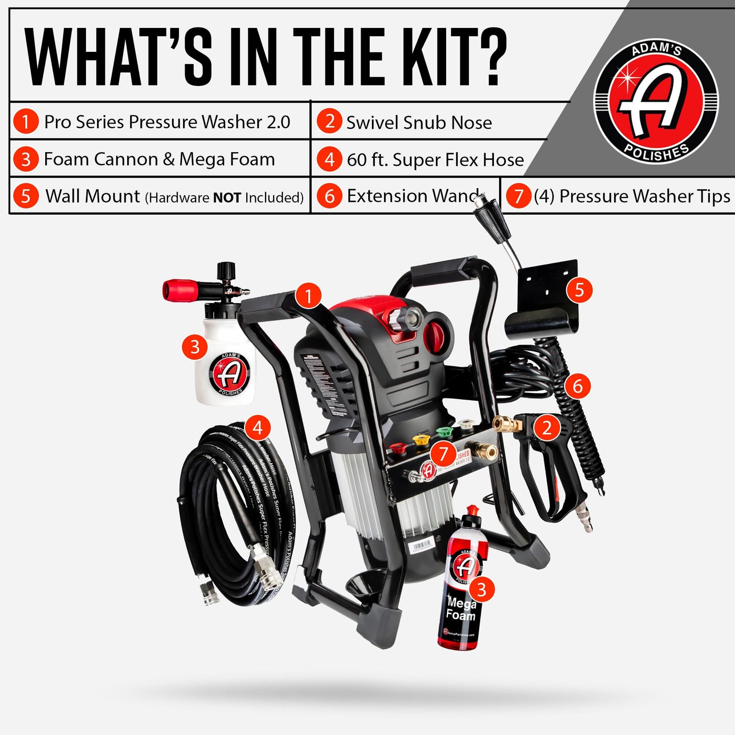 Adam's Pro Series Electric Pressure Washer 2.0 (Complete Kit) - Professional Powerful Detailing Car Washing Pressure Sprayer, Includes Snub Nose, Wall Mount & Pressure Washer Tips | 1200 PSI, 1.76 GPM