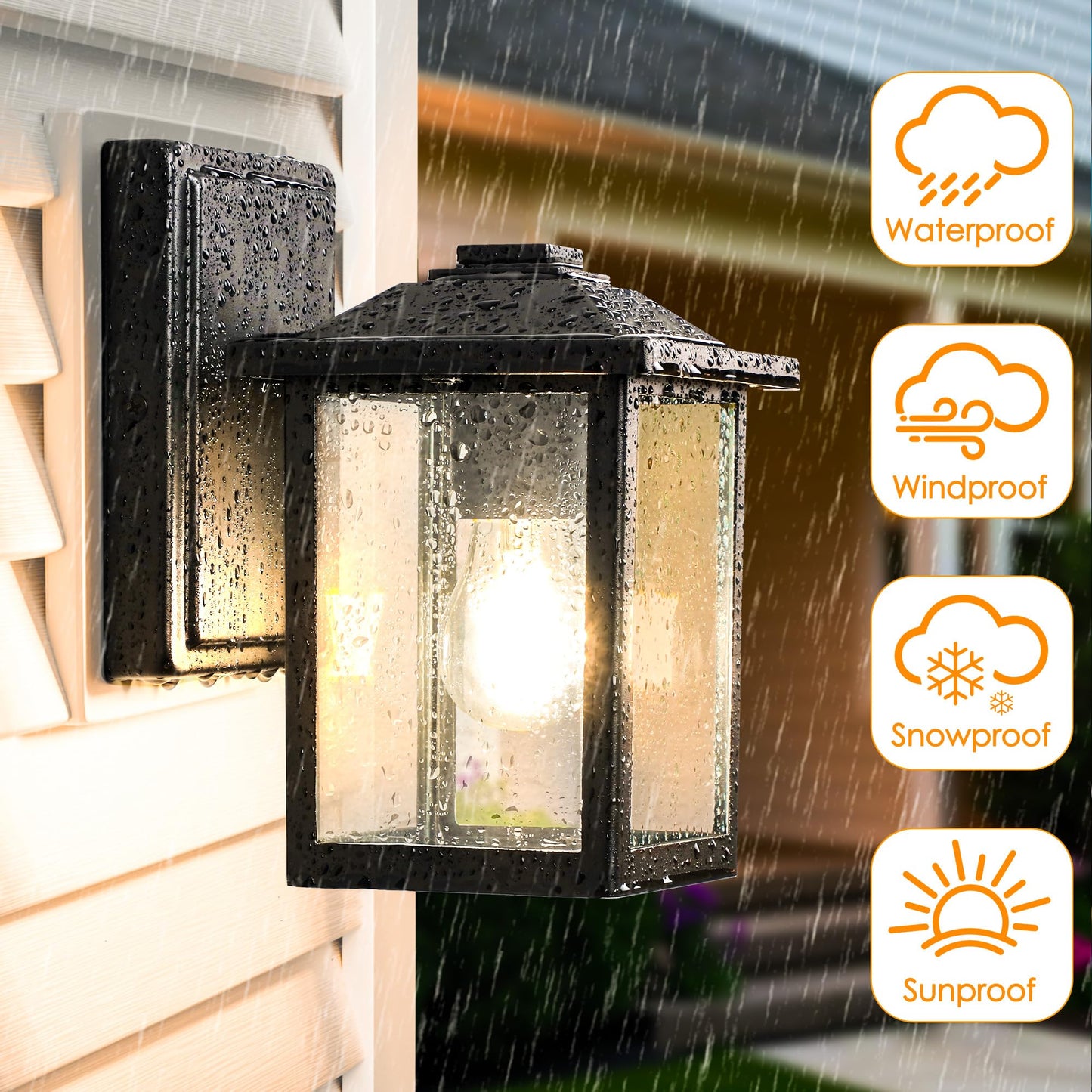 MATAMEYE Outdoor Wall Lantern, Exterior Waterproof Wall Sconce Light Fixture, Black Front Door Mounted Lighting with Clear Glass, Anti-Rust Porch Lamp