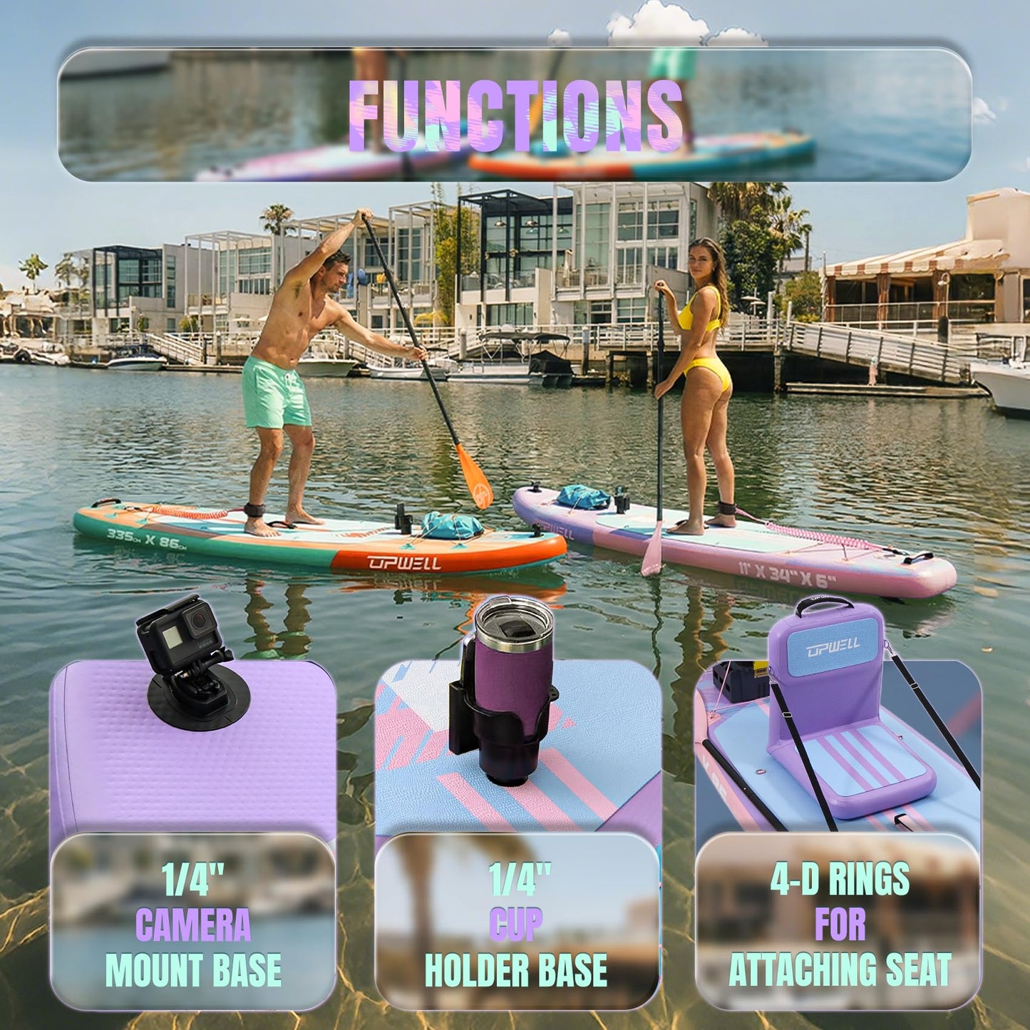 UPWELL 11'×34" Inflatable Paddle Board, Stand Up Paddle Board with Kayak Seat, Sup Paddle Boards for Adults, Dusk Bloom