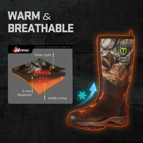 TIDEWE Rubber Neoprene Boots Men And Women, Waterproof Sturdy 6mm Neoprene Boot, Rain Boot Hunting Boot Arctic Outdoor Boot Men Size 11 Next Camo G2