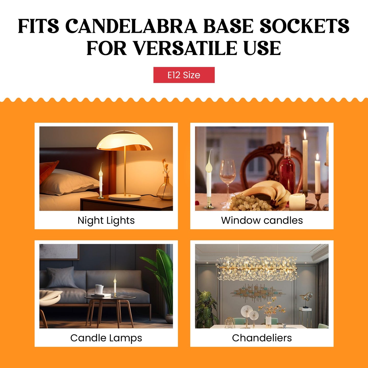 Creative Hobbies® Country Style Incandescent Silicone Dipped Candle Light Bulbs ~ 5 Watt Pearlized Silicone, Gold Glow | 6 Pack