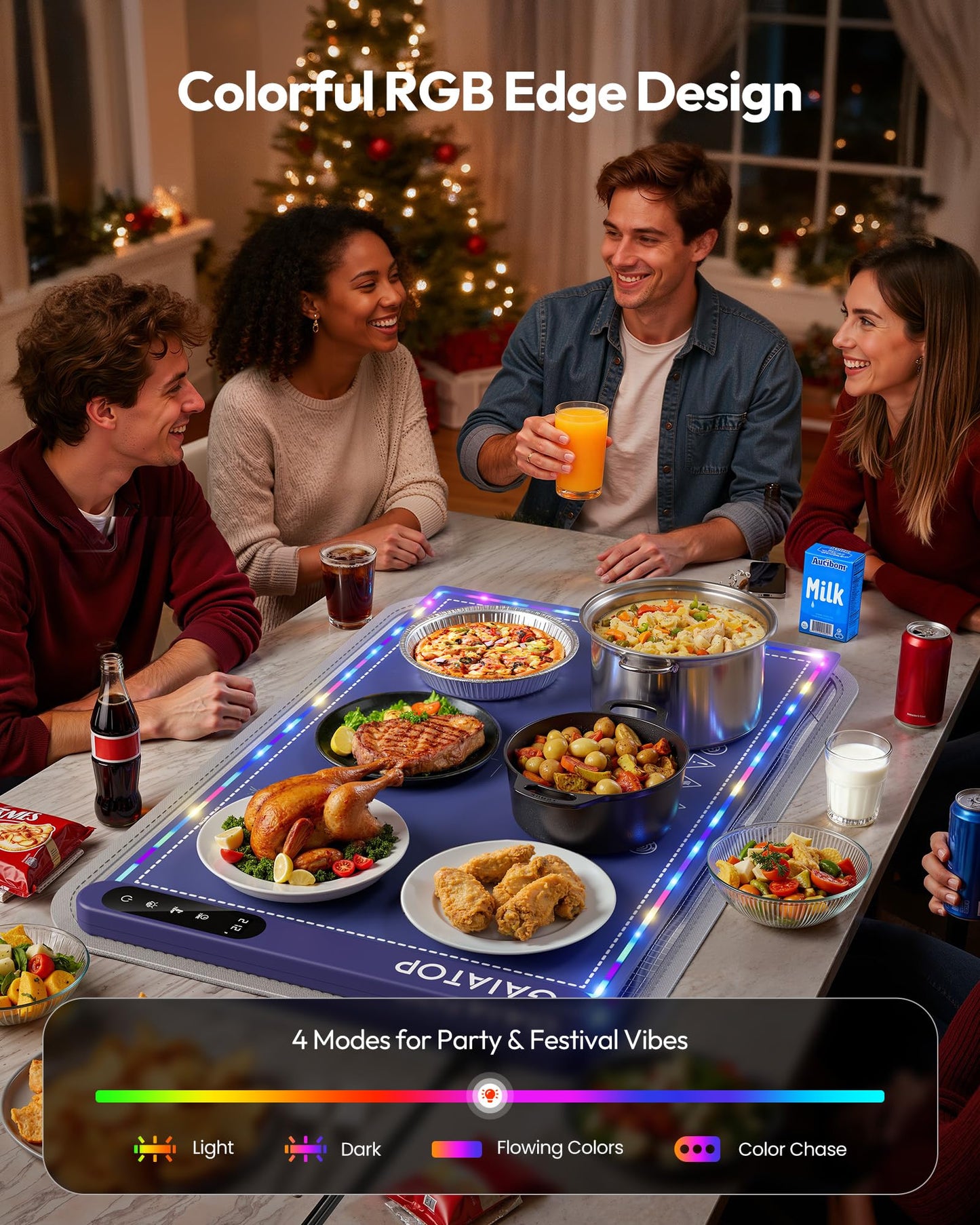 Gaiatop Warming Mat for Food with Trivet & Light, Plateful Food Warming Mats for Countertop, 6 Temp Level, 6 Timer Settings, Full-Surface Fast Heating, Portable Silicone Food Warmer for Parties Buffet