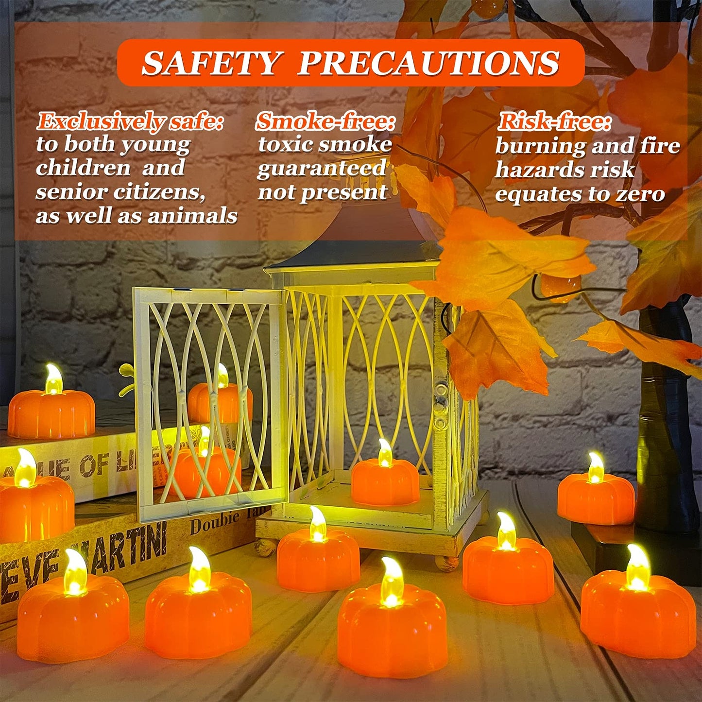 TURNMEON 12 Pack Pumpkin Tea Lights Fall Decorations, LED Orange Pumpkin Lights Flame Less Candles Battery Operated Halloween Pumpkins Flickering Candles for Thanksgiving Table Decor Home Indoor Party