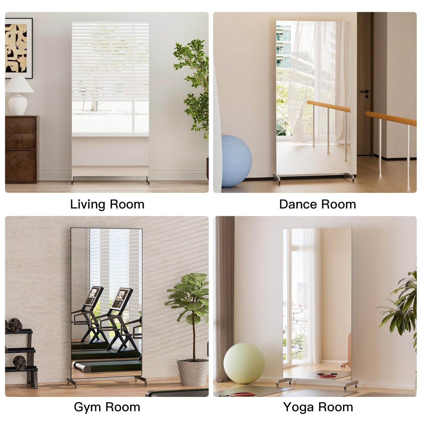 brisafe 67"x28" Ultra-Light Mobile Floor Mirror with 360° Wheels, 0.04mm Shatterproof Nano Film for Home Gym/Yoga/Dance Studio & Commercial Use | 60% Insurance Savings | White