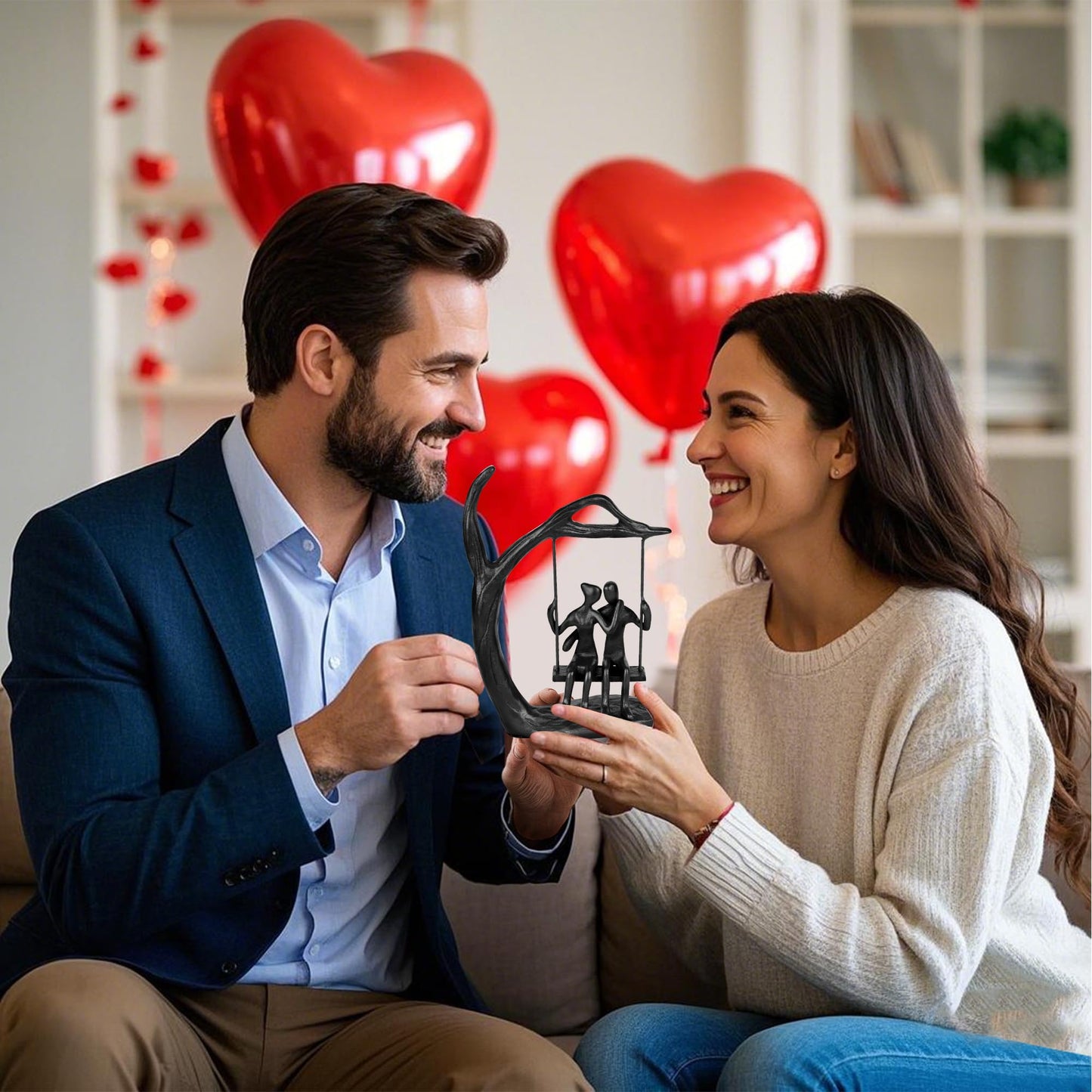 Kresecioo Anniversary Wedding Gifts for Couple/Her - Romantic Couple Statue in Love, Black Metal Figurine Sweet Loving Together Iron Sculpture Decor, Gifts for Wife Husband Birthday