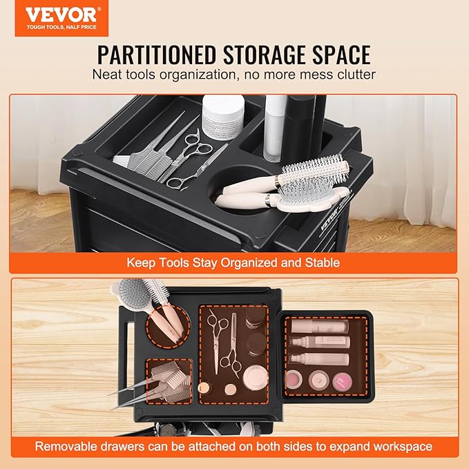 VEVOR Ultimate Trolley Cart, Salon Trolley with 6 Detachable Trays & Appliance Holder, Durable Salon Rolling Cart with Locking Casters for SPA & Beauty & Tattoo & Hairdressing