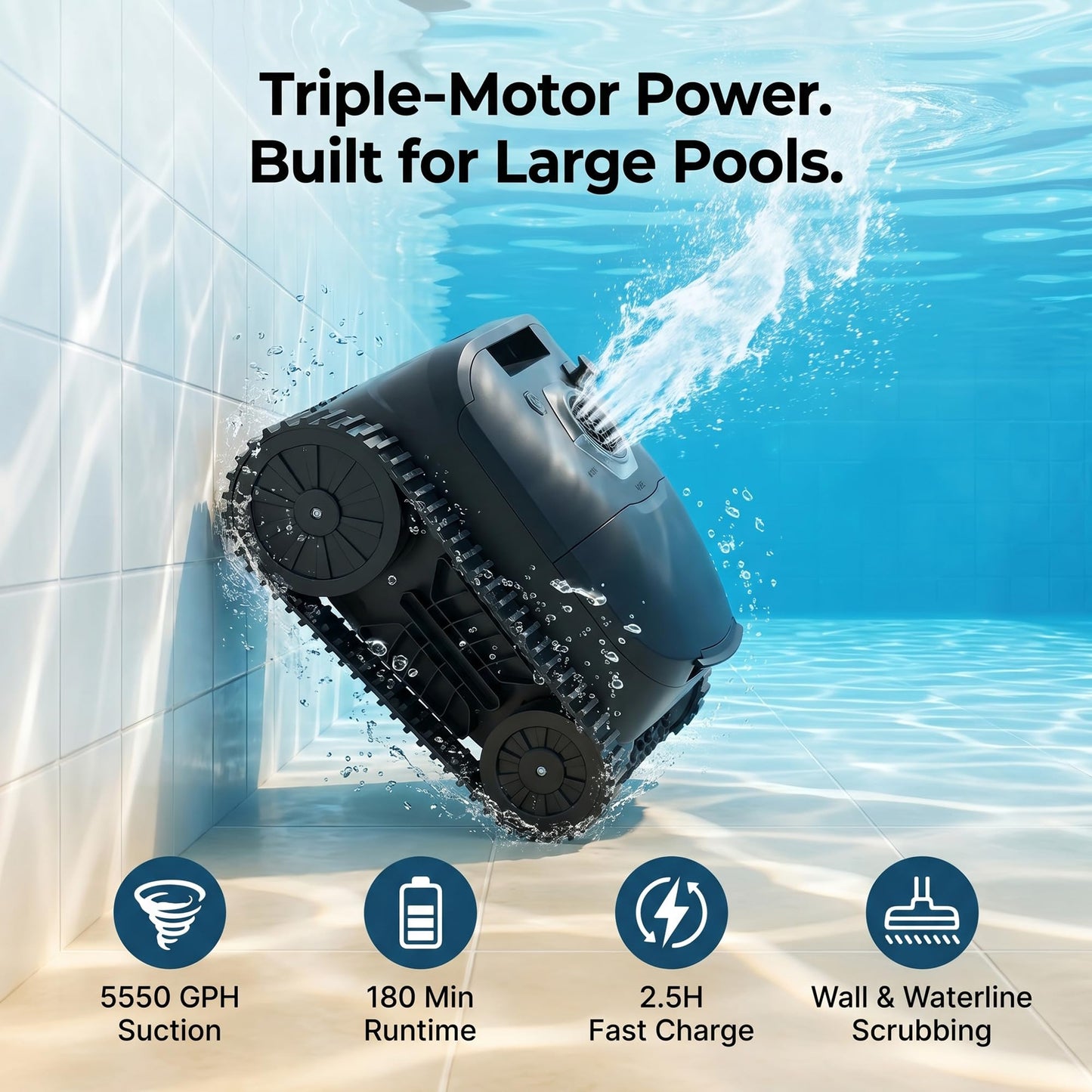 Robotic Pool Vacuum Cordless SP5-180 Min Runtime, 2.5H Fast Charge, 5550 GPH Suction, Wall & Waterline Scrubbing, Smart Navigation for Large Inground Pools Up to 3,229 Sq.Ft, 2026 Upgraded