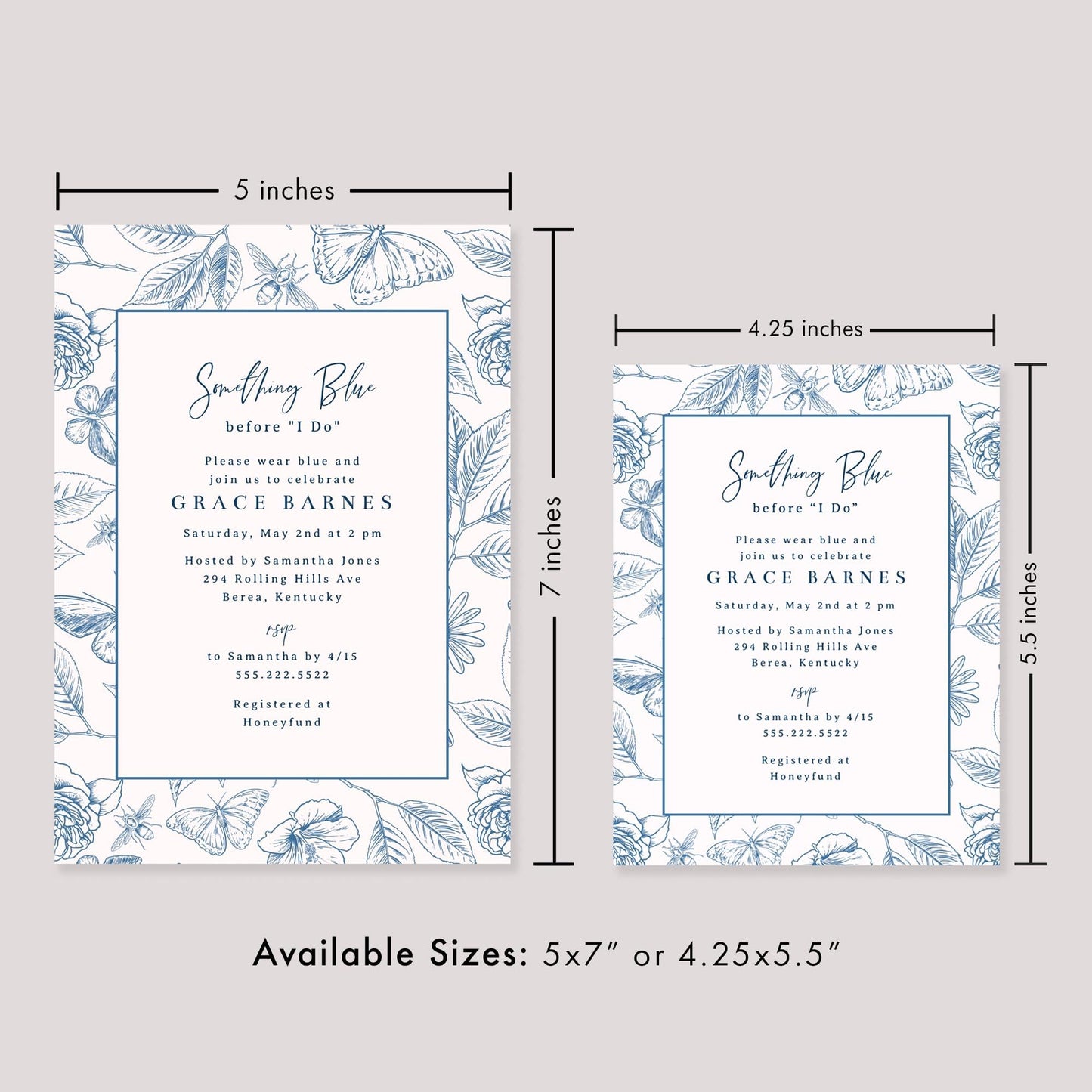 Hello Love Goods Something Blue Bridal Shower Invitations, Personalized Invites with Envelopes - 4.25x5.5 or 5x7