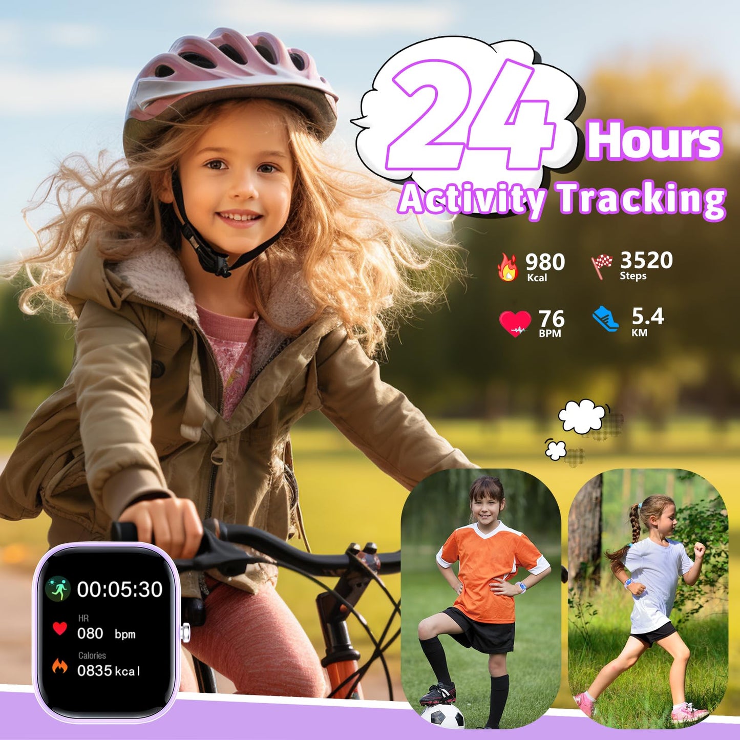 Nyonio Smart Kids Watch with Fitness Tracker No Phone/APP Needed,19 Sport Mode,1.5" DIY Dial,IP68 Waterproof,Sleep Monitor,Pedometers,Heart Rate,Great Birthday Gift for Boys Girls Teens 6-14 year Olds