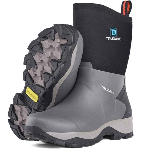 Trudave Rubber Rain Boots for Women, Neoprene Insulated Mud Work Boots, Anti-slip Breathable Mid-calf Womens Waterproof Boots for Garden, Water Fishing, Black, Size 9