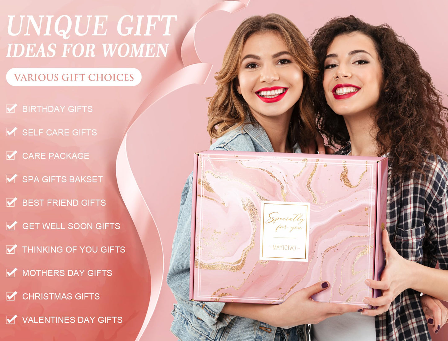 Birthday Gifts for Women Self Care Gifts Get Well Soon Gifts, Rose Relaxing Spa Gifts Basket Care Package w/ Luxury Flannel Blanket, Unique Mothers Day Gifts for Mom Her Friend Sister Wife Grandma