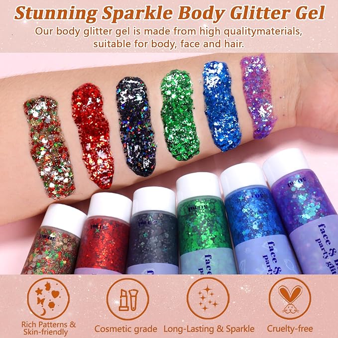 Boko 50ML Body Glitter Gel, Blue Mermaid Chunky Glitter Gel for Face Hair Body Sparkle Makeup, Cosmetic Face Glitter Sequins for Festival Concert Party Event Rave Accessories
