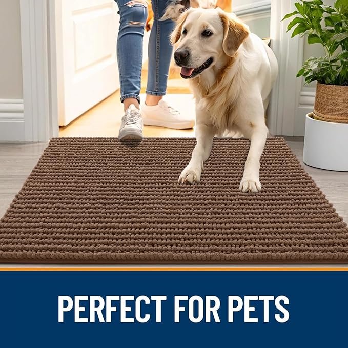 OLANLY Dog Door Mat for Muddy Paws 40x32, Ultra Absorbent Chenille Mud Doormat, Non-Slip Washable and Dirt Trapping Doormat for Indoor Entryway, Quick-Dry Indoor Pet Bed Mats for Dogs, Mocha