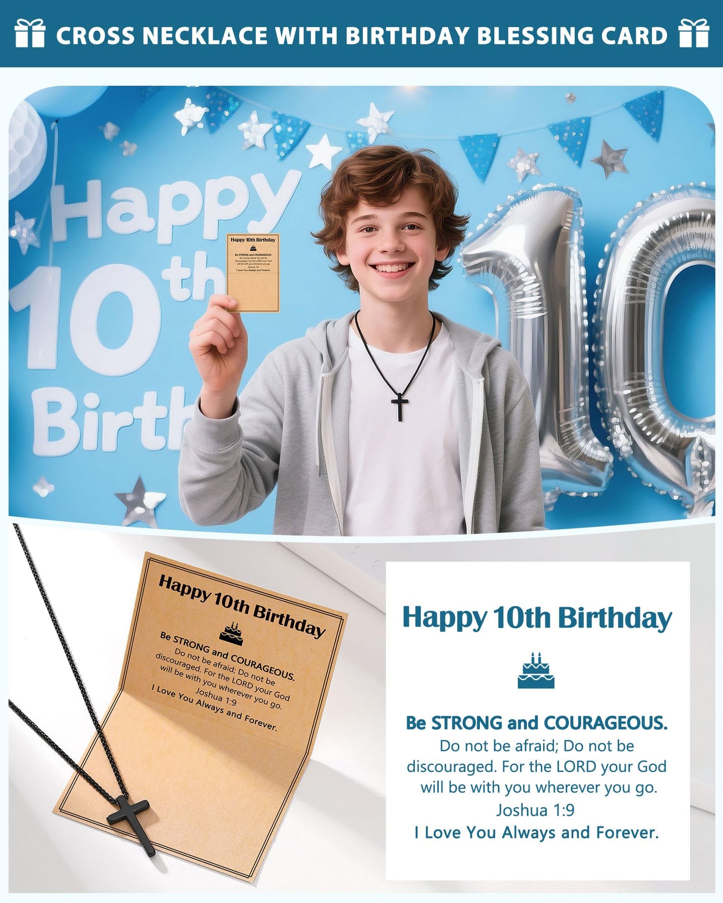 ORISPRE 10 Year Old Boy Birthday Gifts Double Digits, 10th Birthday Decorations Cross Necklace Coolest Gifts for 10 Year Old Boys Ideas