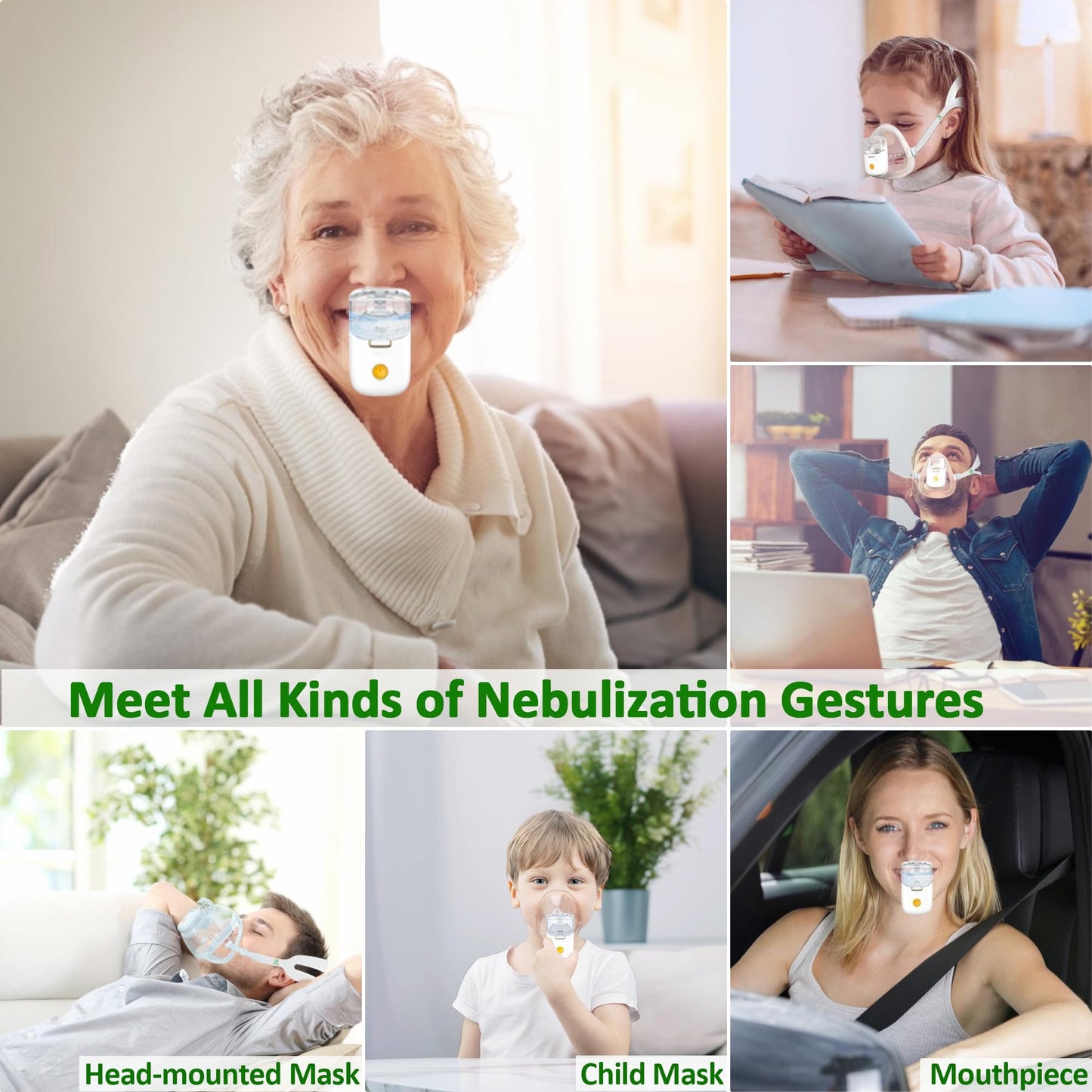 Nebulizer, Portable Nebulizer for Adults & Kids, Rechargeable Nebulizer with Handsfree Design for Lying Down Nebulization, Asthma Nebulizer for Respiratory Timely Help