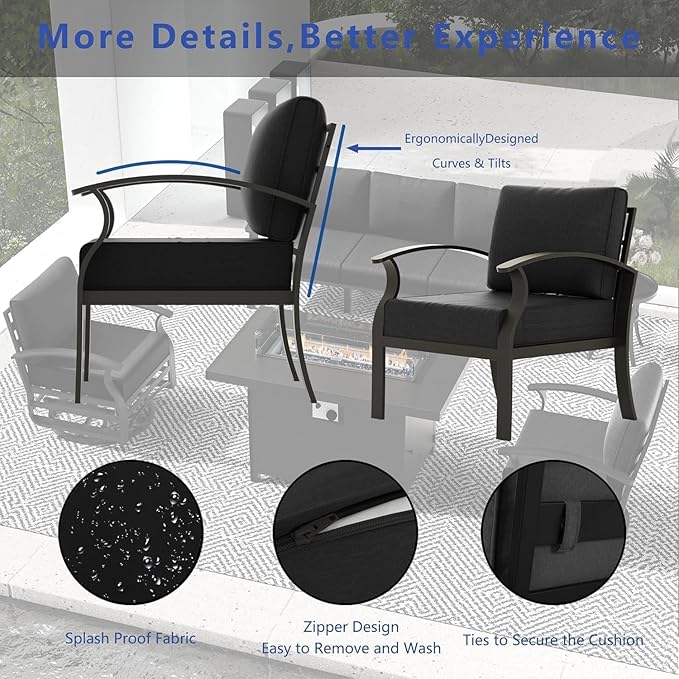 RTDTD Aluminum Outdoor Patio Furniture Set,7 Seats Patio Conversation Sets with Rectangular Coffee Table,Metal Patio Sectional Furniture Set with 2 Swivel Rocking Chairs,Black