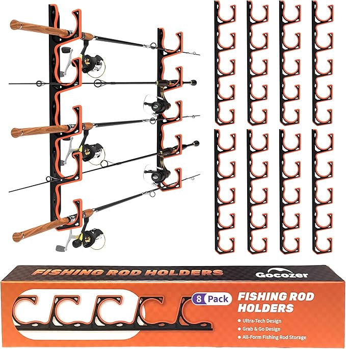 Gocozer Fishing Rod Holder for Garage, H5 Wall or Ceiling Mounted Fishing Pole Holders with Soft Protective Pad, Fishing R...