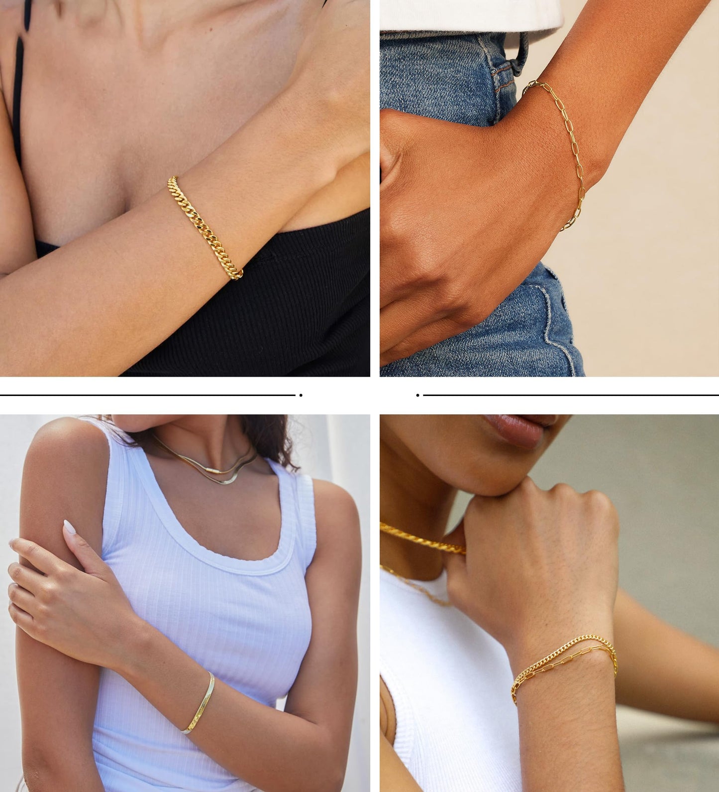 DEARMAY 14K Gold Plated Bracelets for Women Jewelry Sets Stack Trendy Dainty Stackable Paperclip Rope Snake Box Figaro Chain Bra