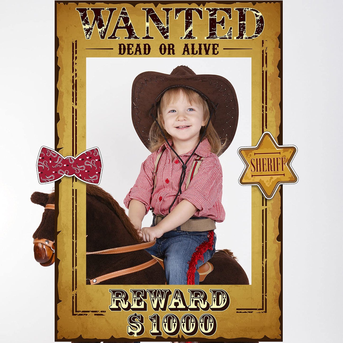 Blulu 9 Pieces West Wanted Photo Booth Prop Kit Cowboy Party Decoration Cowboy Theme Photo Prop Set Wild Western Selfie Booth Poster for Cowgirl Rustic Party Supplies, 23.62 x 15.74 Inch