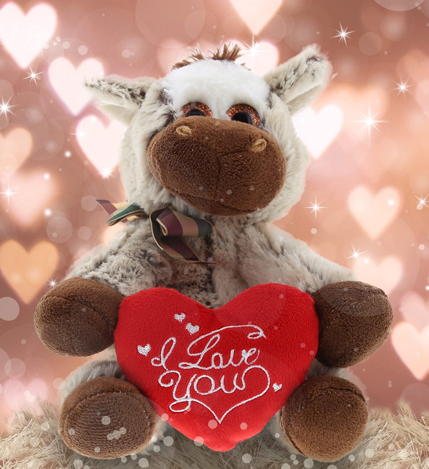 DolliBu I Love You Valentine Plush Floppy Donkey - Cute Stuffed Animal with Red Heart and Name Personalization Gift for Valentines Day, Birthday, Anniversary, Romantic Date - 6.5 Inches