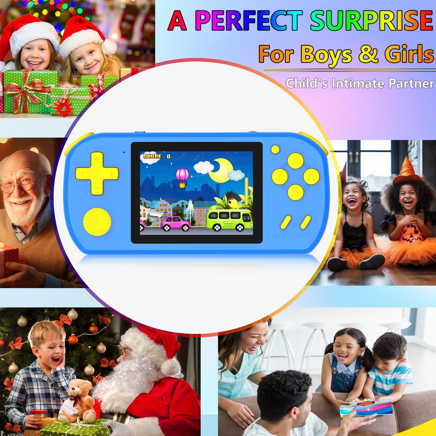 TEBIYOU Handheld Games for Kids Built-in 218 Video Games, Portable Kids Travel Toys for Ages 4-13 with Rechargeable Battery 3.0" HD Screen, Mini Gaming Player Birthday Gifts for Boys Girls (Blue)