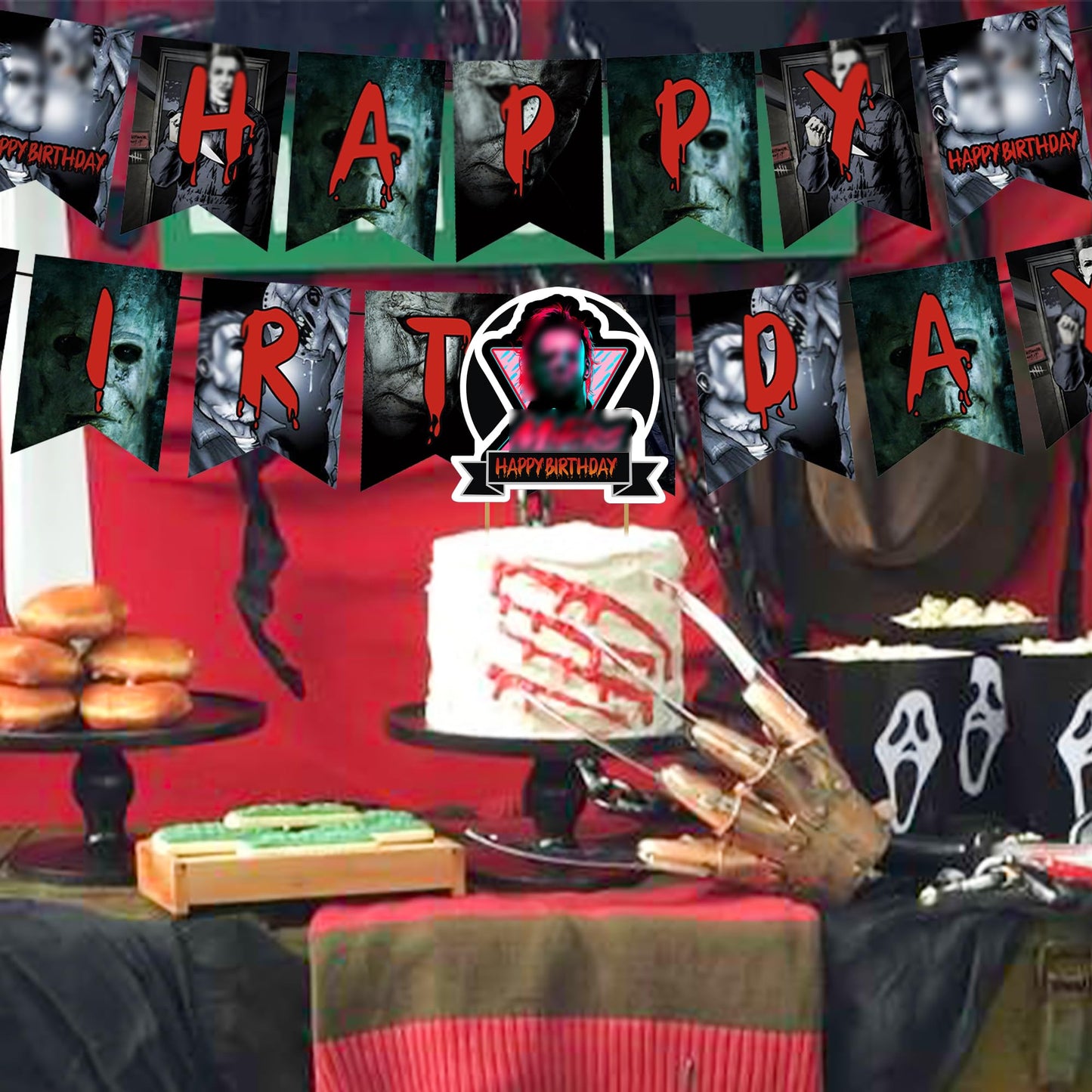 Have A Killer Party Decoration, Classic Killer Birthday Banner Hanging Swirls Centerpieces Thriller Killer Role Party Latex Balloons for Scary Horror Movie Birthday Halloween Party