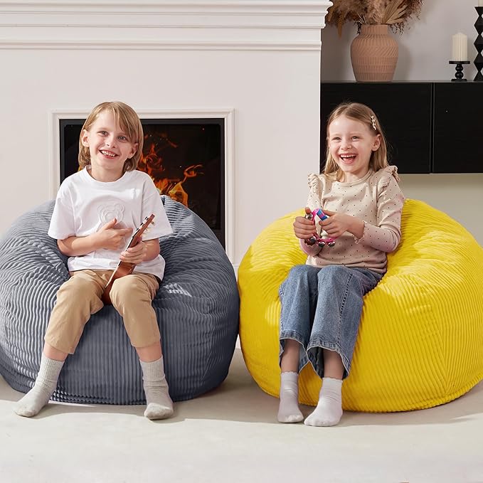 Homguava 2FT Bean Bag Chair,Teardrop Bean Bags Small Beanbag Chair with Memory Foam Filled and Ultra Soft Corduroy Cover for Living Room, Bedroom (Yellow)