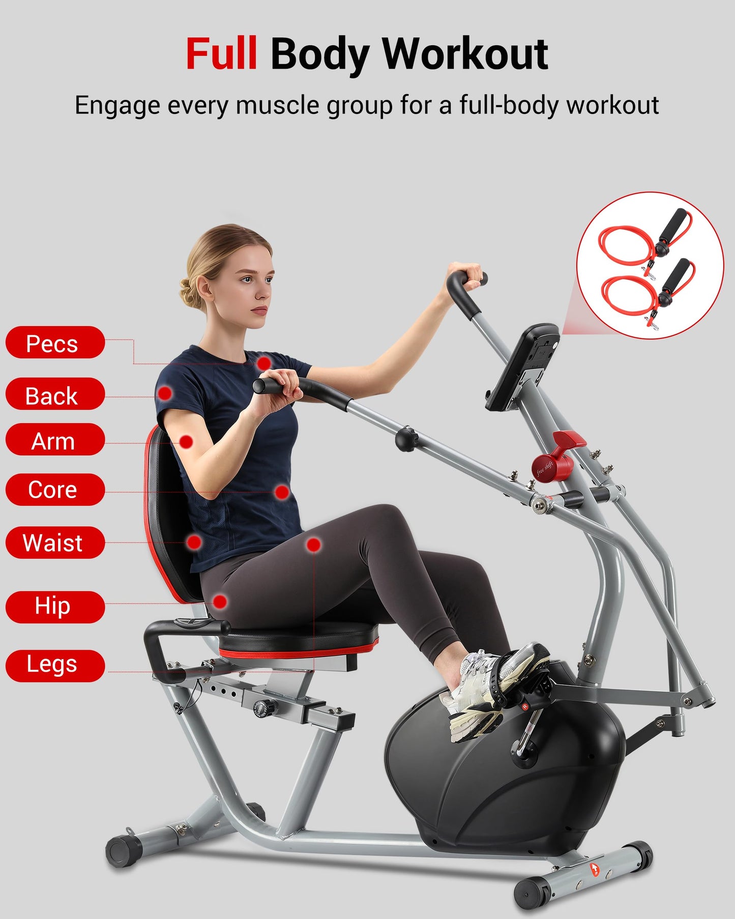 ECHANFIT Recumbent Exercise Bike with Arm Exerciser for Home - Elliptical Recumbent Cross Trainer with Backlit Display, Pulse Sensor, 8-Level Magnetic Resistance, 380LBS Weight Capacity
