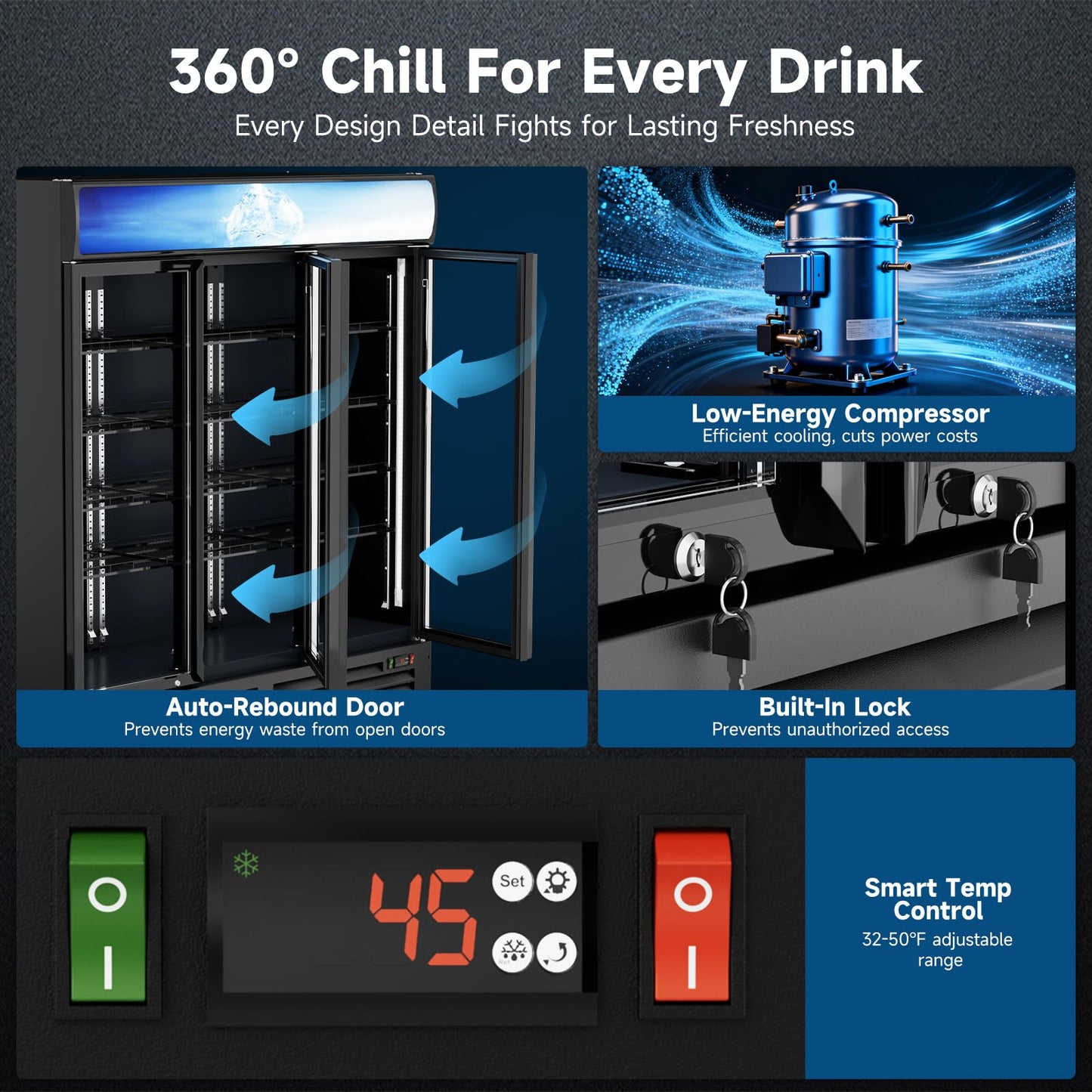 Cintva Commercial Beverage Refrigerator 56 Cu Ft, Commercial Display Fridge with Glass Door, Upright Merchandiser Refrigerator Cooler with Front LED Light for Stores, Restaurant, Office