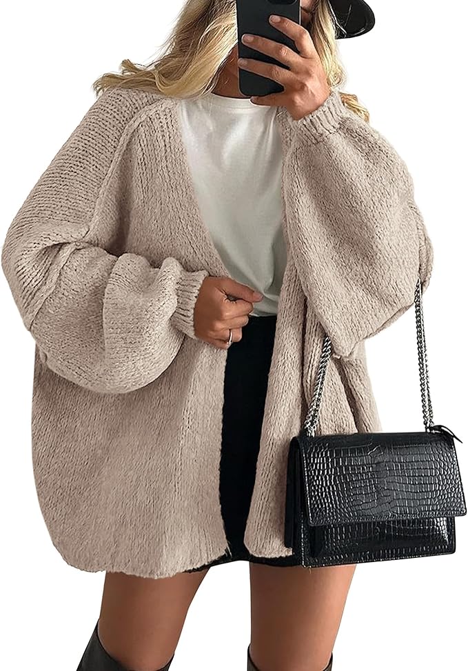 PRETTYGARDEN Womens Oversized Cardigan Sweaters 2026 Fall Long Lantern Sleeve Knit Open Front Lightweight Sweater