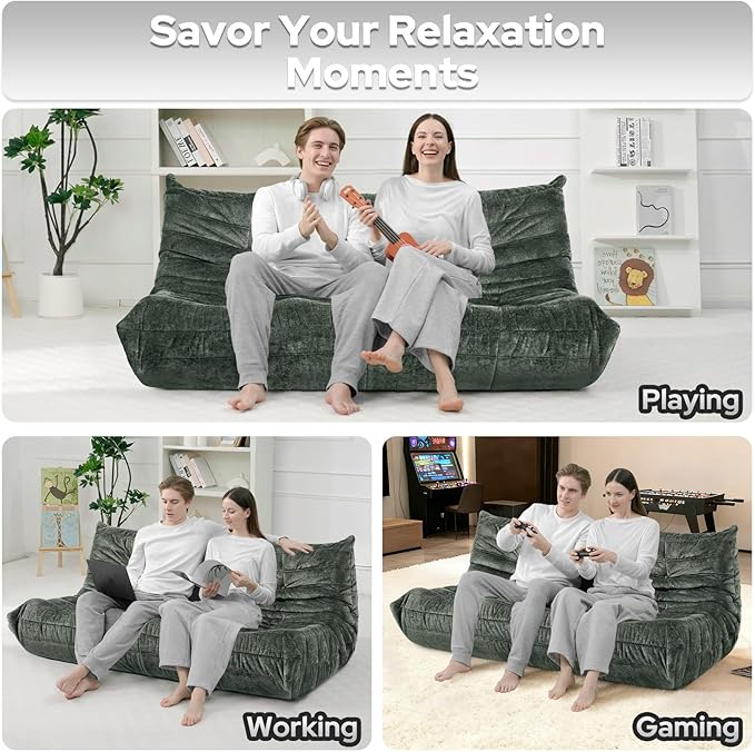 HABUTWAY Bean Bag Chair, Giant Bean Bag Chairs for Adults, 3 Seater Fireside Chair, Lazy Large Floor Bean Bag Sofa for Living Room, Bedroom, Dorm, Office (Green)