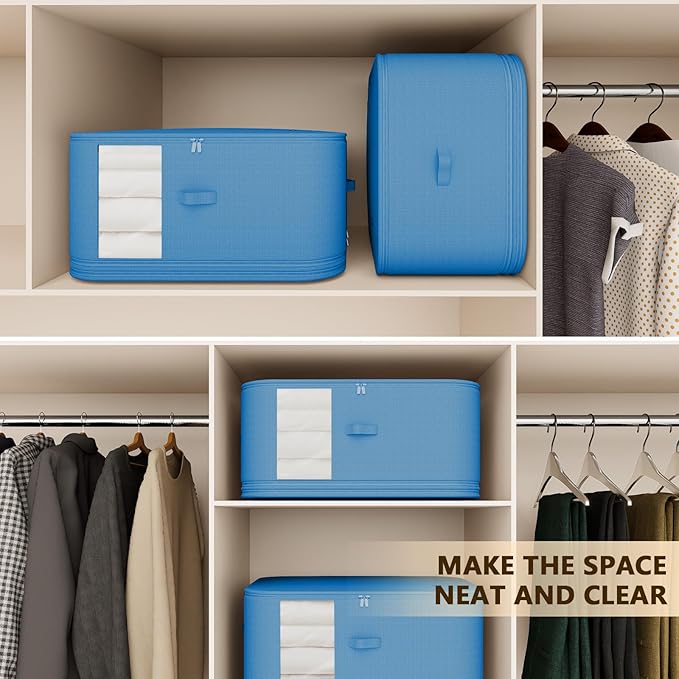 3-Pack Compression Storage Bags, Compressible and Foldable Wardrobe Organizers with Reinforced Handles, Ideal for Storing Clothes, Blankets, Down Comforters, Bed Sheets, Pillows and Toys (Blue)