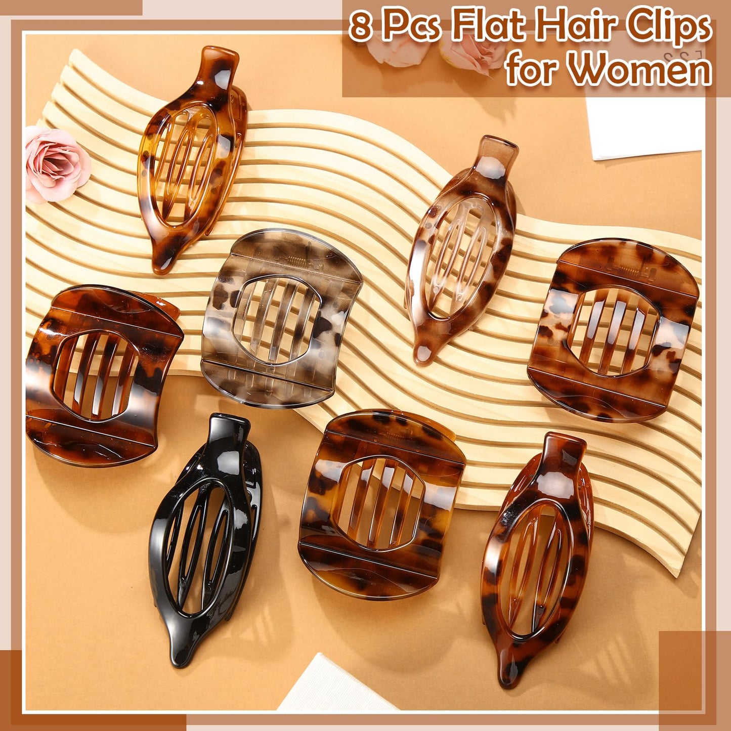 8 Pcs Flat Hair Clips for Women, 2 Styles French Flat Claw Clips for Women, Large Strong Hold Hair Claw Clips For Thick Thin Hai