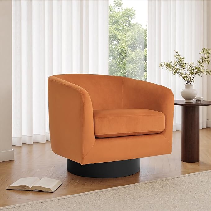 UIXE Swivel Barrel Accent Chairs Set of 2, Velvet Upholstered Armchair Modern Round Club Arm Chair for Living Room, Comfy Single Sofa Seating Bedroom Side Reading Seat for Home Office - Orange