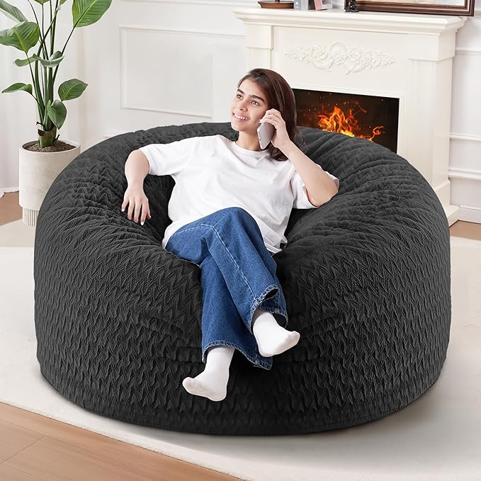HABUTWAY 3FT Bean Bag Chair,Giant Bean Bag Chairs for Adults,Big Bean Bags with Memory Foam Filled, Large Beanbag Chairs with Chevron Plush Cover-Black