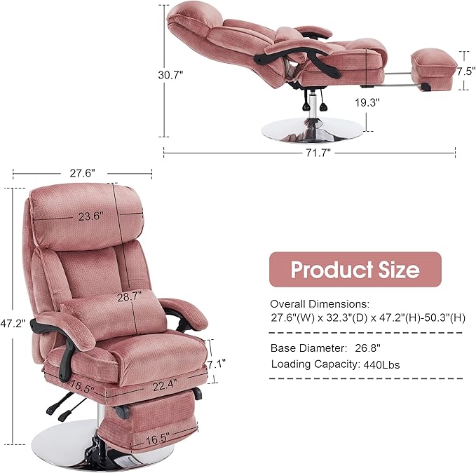 BarberPub Beauty Chair, 360° Rotating Lifting Facial Beauty Spa Chair, Adjustable Tattoo Salon Spa Esthetician Beauty Equipment 3571 (Fabric, Pink)
