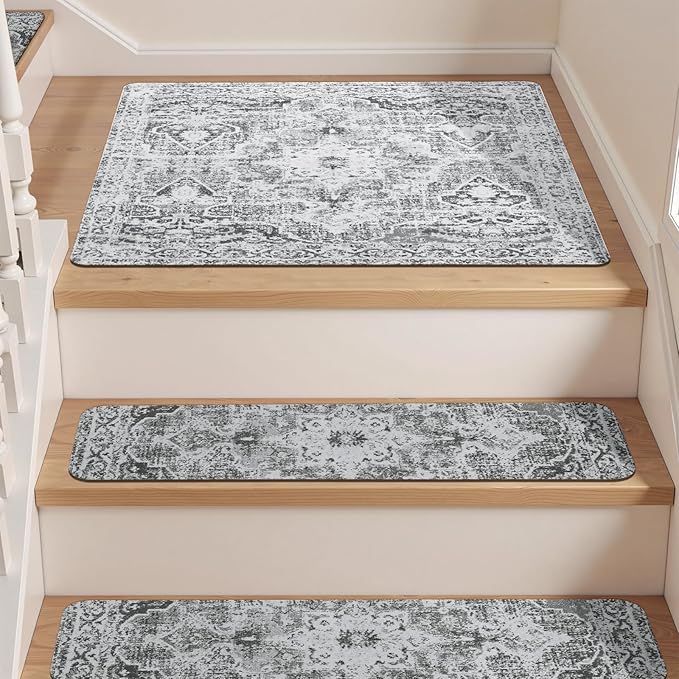 OJIA Stair Treads Non-Slip Landing Rug 31"x31" Matching Mat for Wooden Steps, Square Capet Stair Treads Rubber Backing Stair Runner Anti-Slip Stair Landing Mat