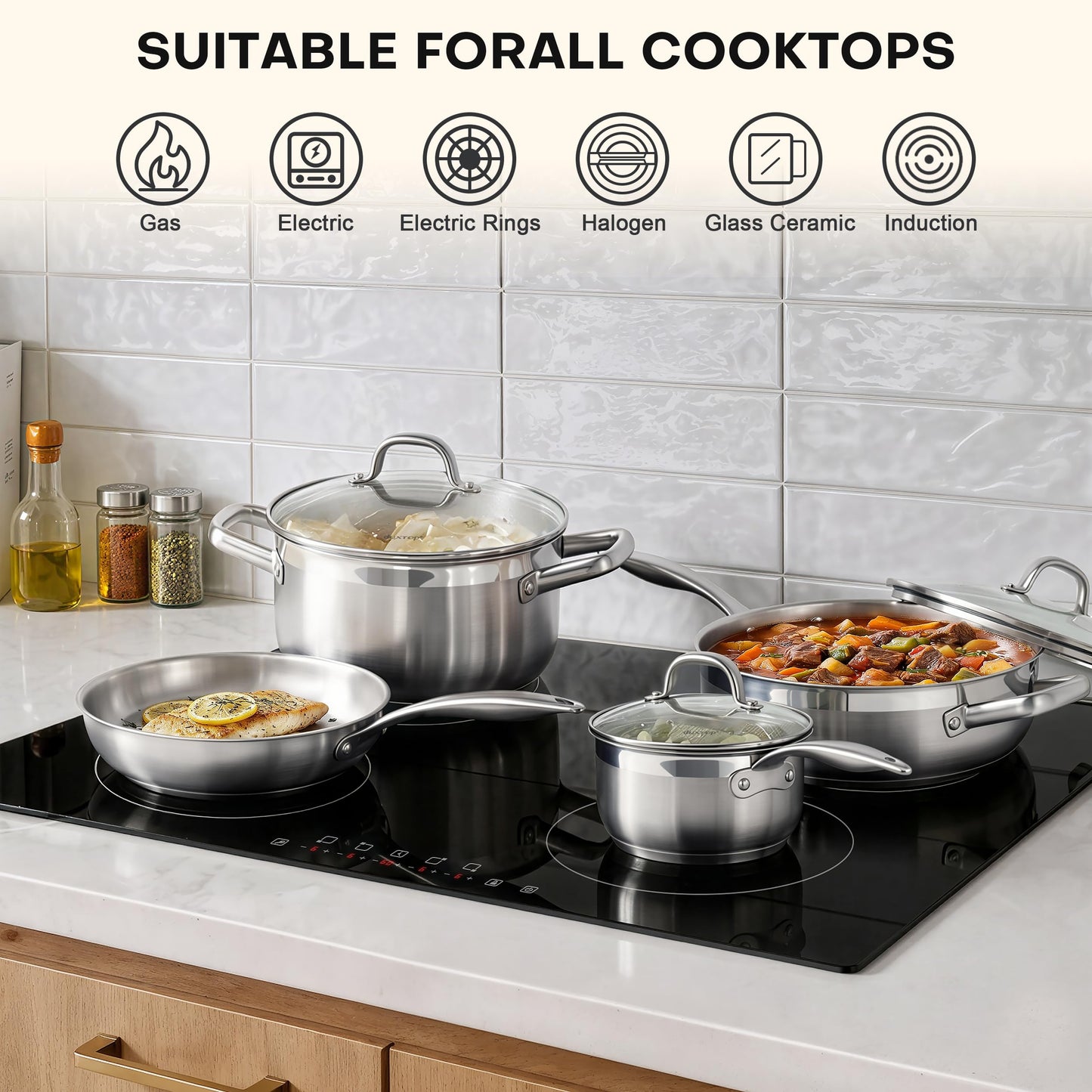 Duxtop Professional Stainless Steel Induction Cookware Set, 19PC Kitchen Pots and Pans Set, Heavy Bottom with Impact-bonded Technology