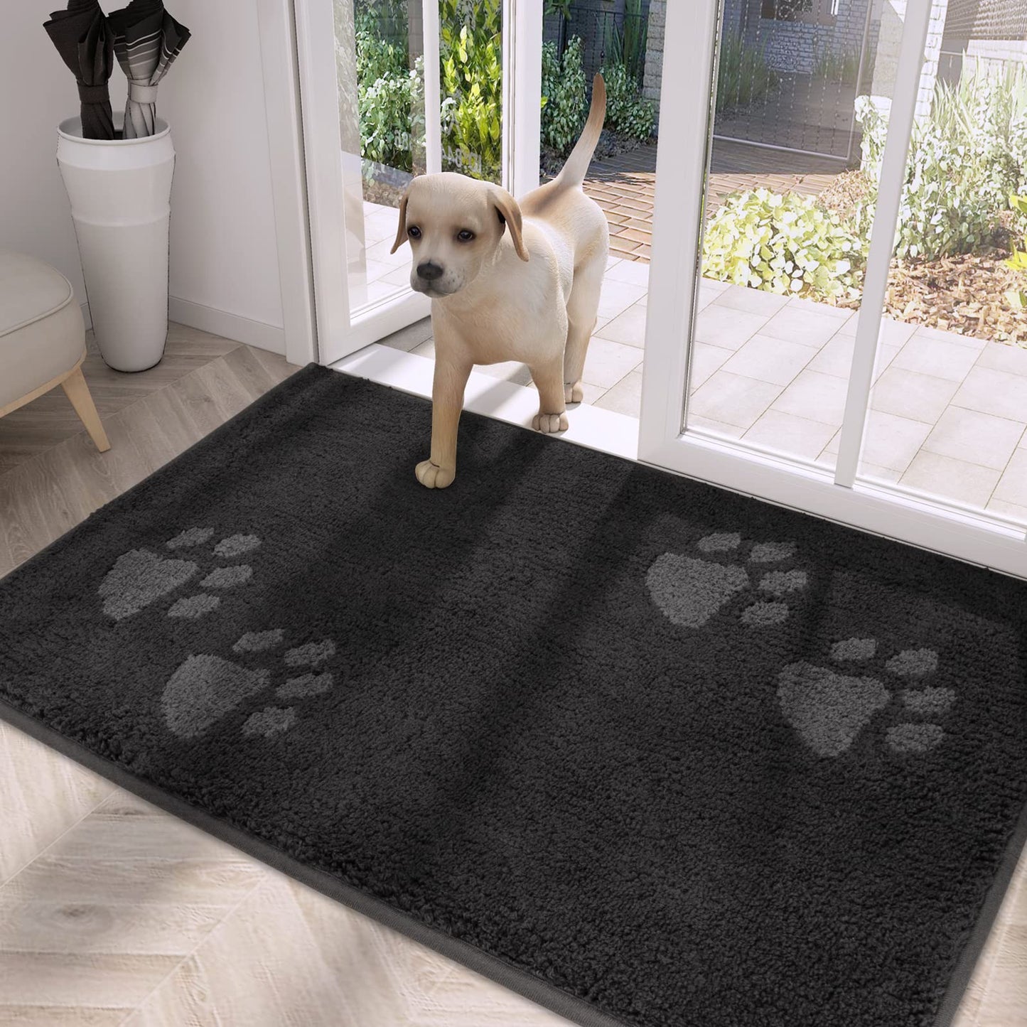 PURRUGS Dirt Trapper Door Mat 32" x 47", Non-Skid/Slip Machine Washable Microfiber Entrance Rug, Shoes Scraper, Dog Doormat, Super Absorbent Floor Mat for Muddy Wet Shoes and Paws, Charcoal
