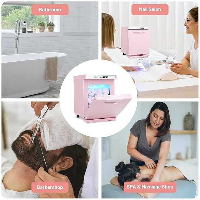 BYOOTIQUE 5L Hot Towel Warmer Mini,2in1 Professional Fast Heating Hot Cabinet for Towel Steamer Beauty Salon Facial Spa Nail Salon Barber Shop,Pink
