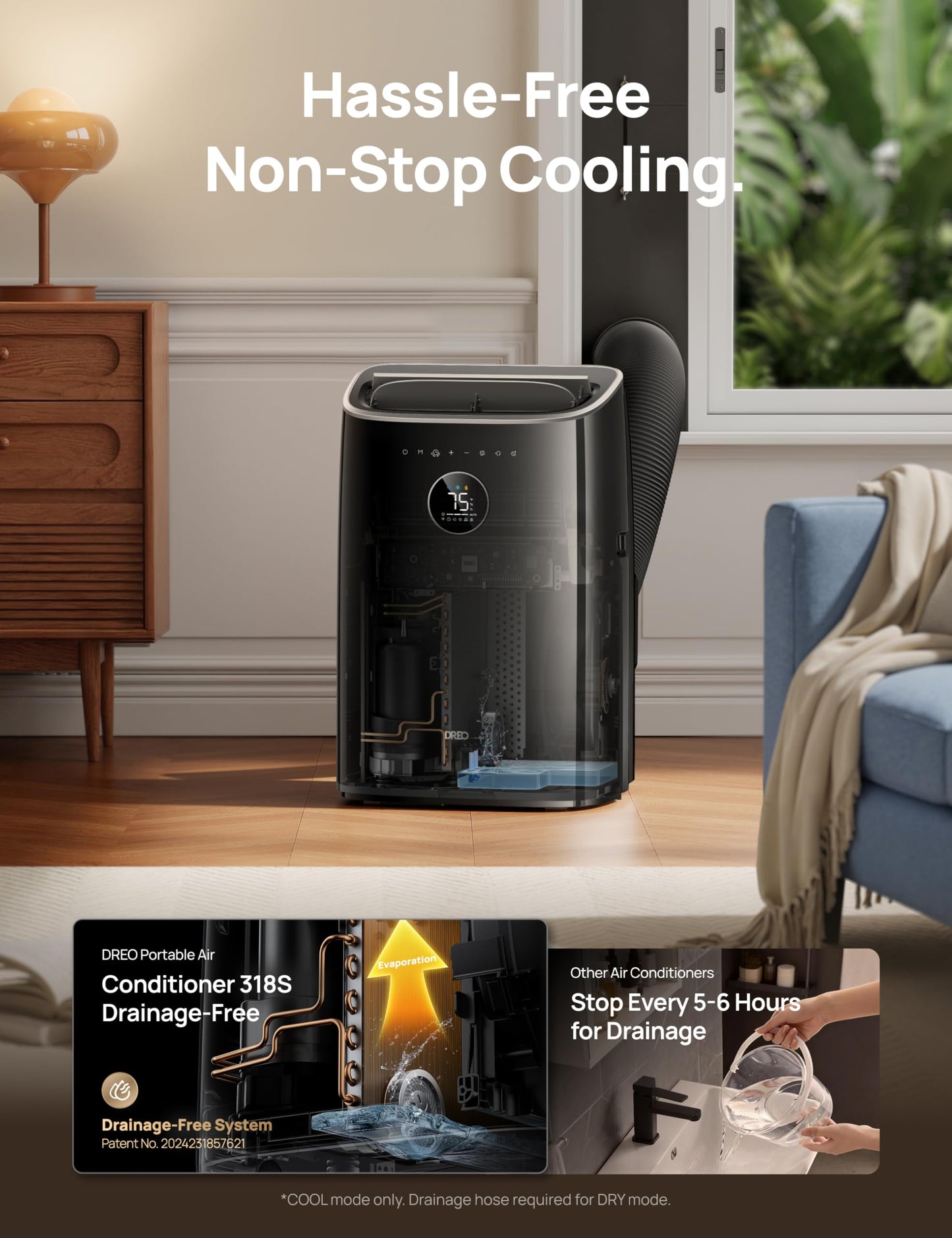 DREO Portable Air Conditioner 516S, 14000 BTU ASHRAE (10000 BTU DOE) Smart AC Unit for Bedroom with Drainage-free Cooling, Fan&Dehumidifier 3 in 1, APP/Voice/Remote, Quiet Standing AC for Room Indoors