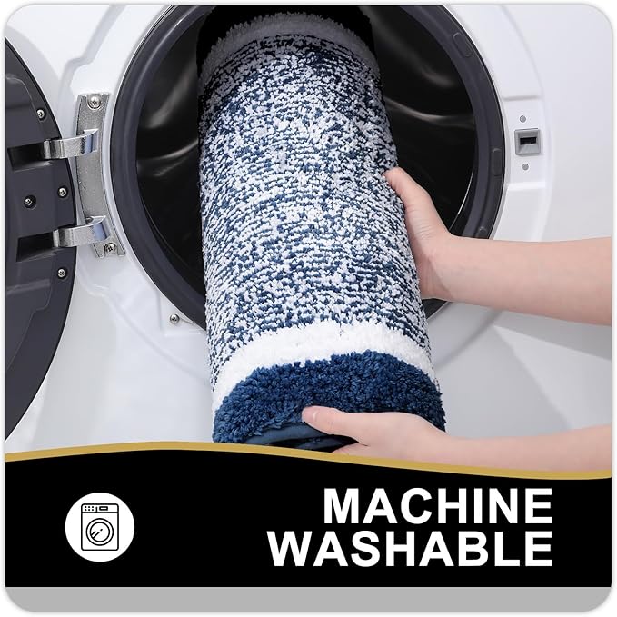 OLANLY Bathroom Rugs 70x24, Extra Soft and Absorbent Microfiber Bath Mat, Non-Slip, Machine Washable, Quick Dry Shaggy Bath Carpet, Suitable for Bathroom Floor, Tub, Shower (Long, Navy)