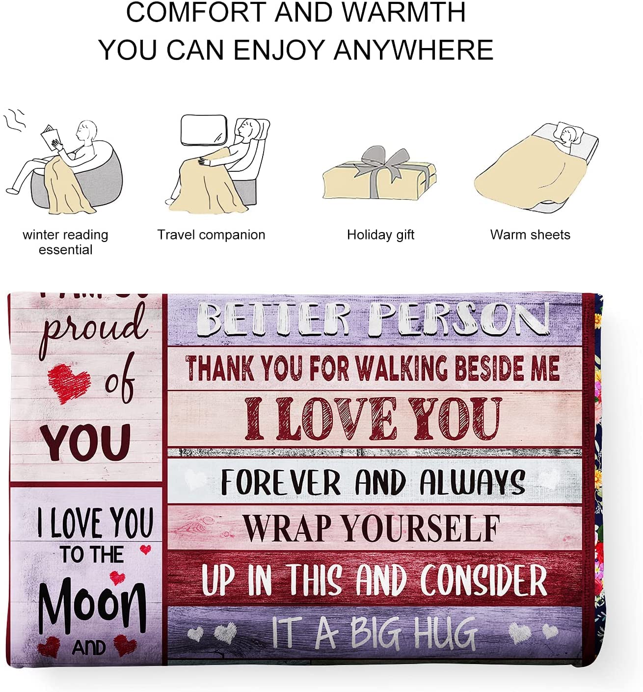 JTUOW Anniversary & Birthday Blanket for Her - Romantic 'I Love You' Gift for Wife, Women - Perfect for Valentine's, Mother's Day & Christmas (50x40in, Wife Gifts)
