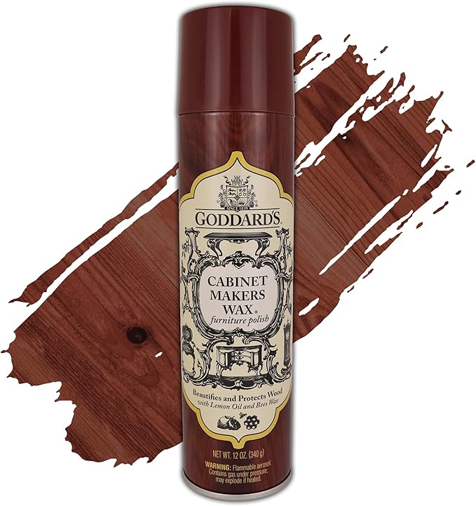 Goddard's Cabinet Makers Wax Spray, Wood Furniture Polish, Conditioner and Dust Cleaner with Bees Wax and Lemon Oil, Shine & Stain Protection, 12 oz
