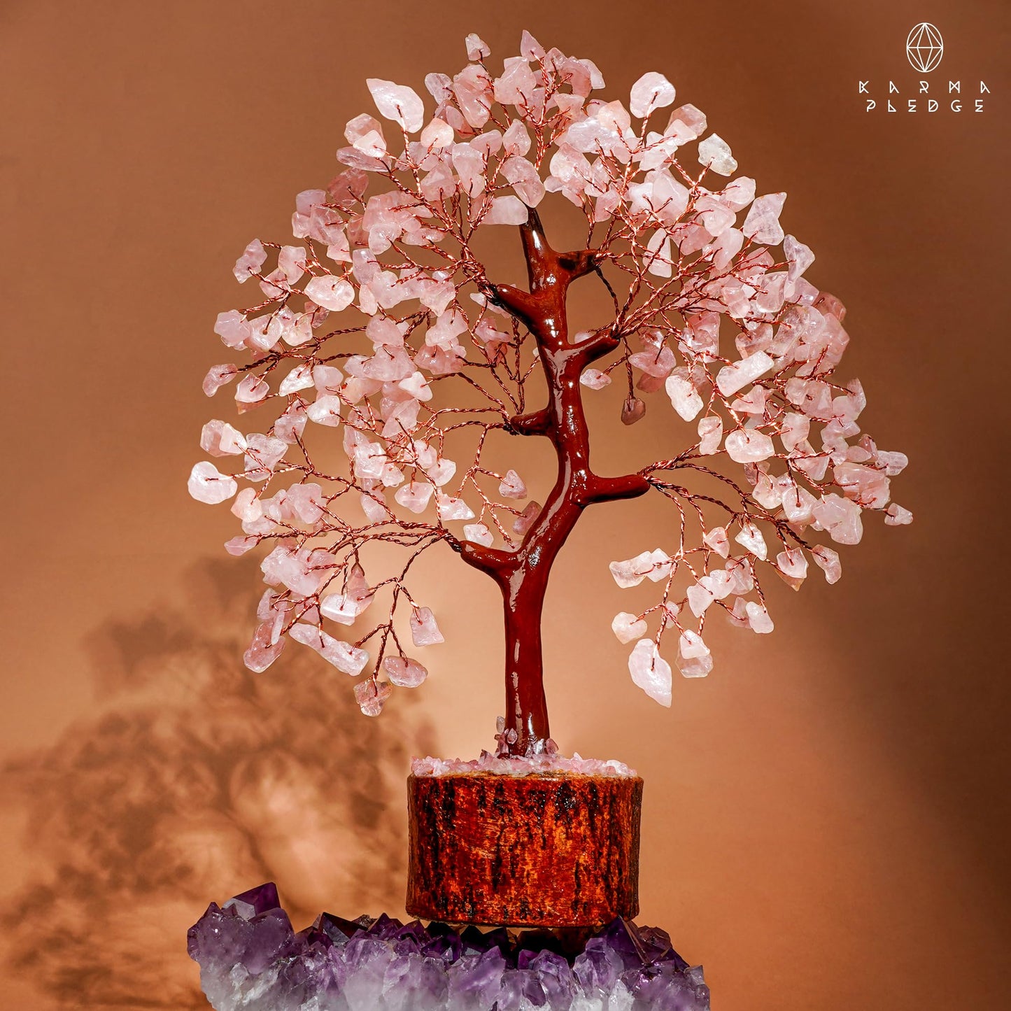 KARMAPLEDGE Rose Quartz Crystal Tree of Life for Women Office Decor, Good Luck, Money, Meditation, Positivity, Handmade Healing Crystal Stones Bonsai Tree Spiritual Birthday Gifts for Women
